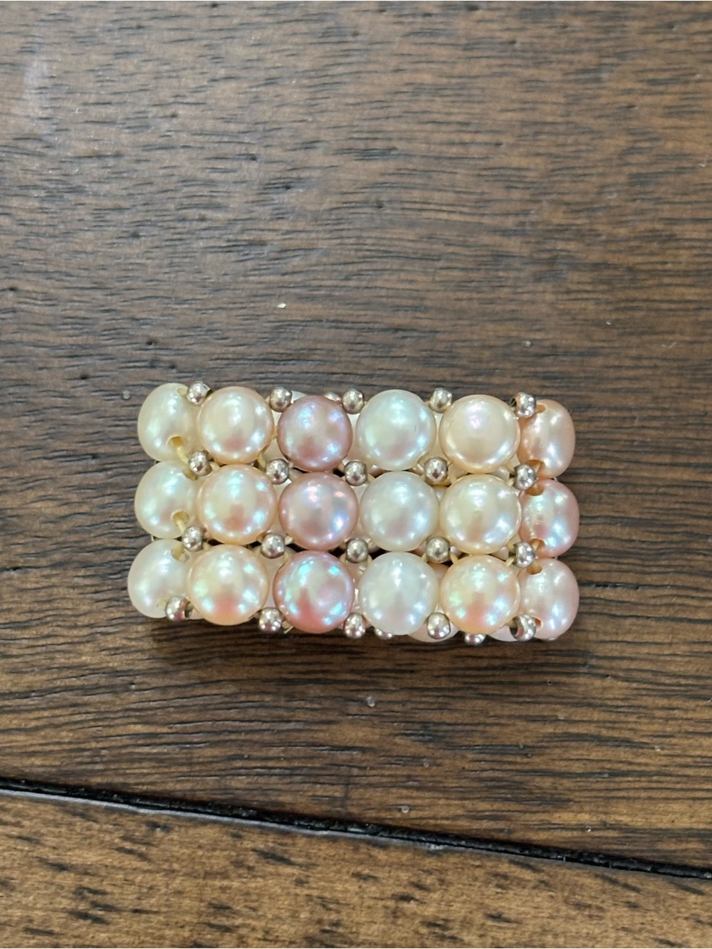 Pearl Cluster Stretch Ring in Soft Pink and Cream with Gold Accents